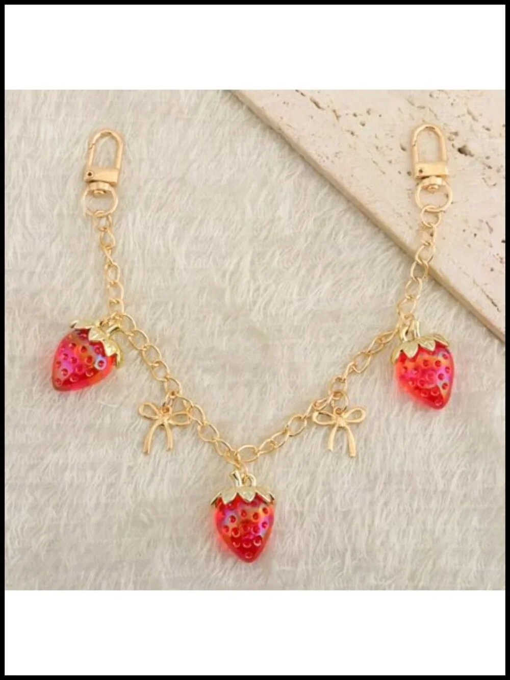 Strawberry Bag Charm Chain Gold Plated Alloy Purse Extender Keychain for Women
